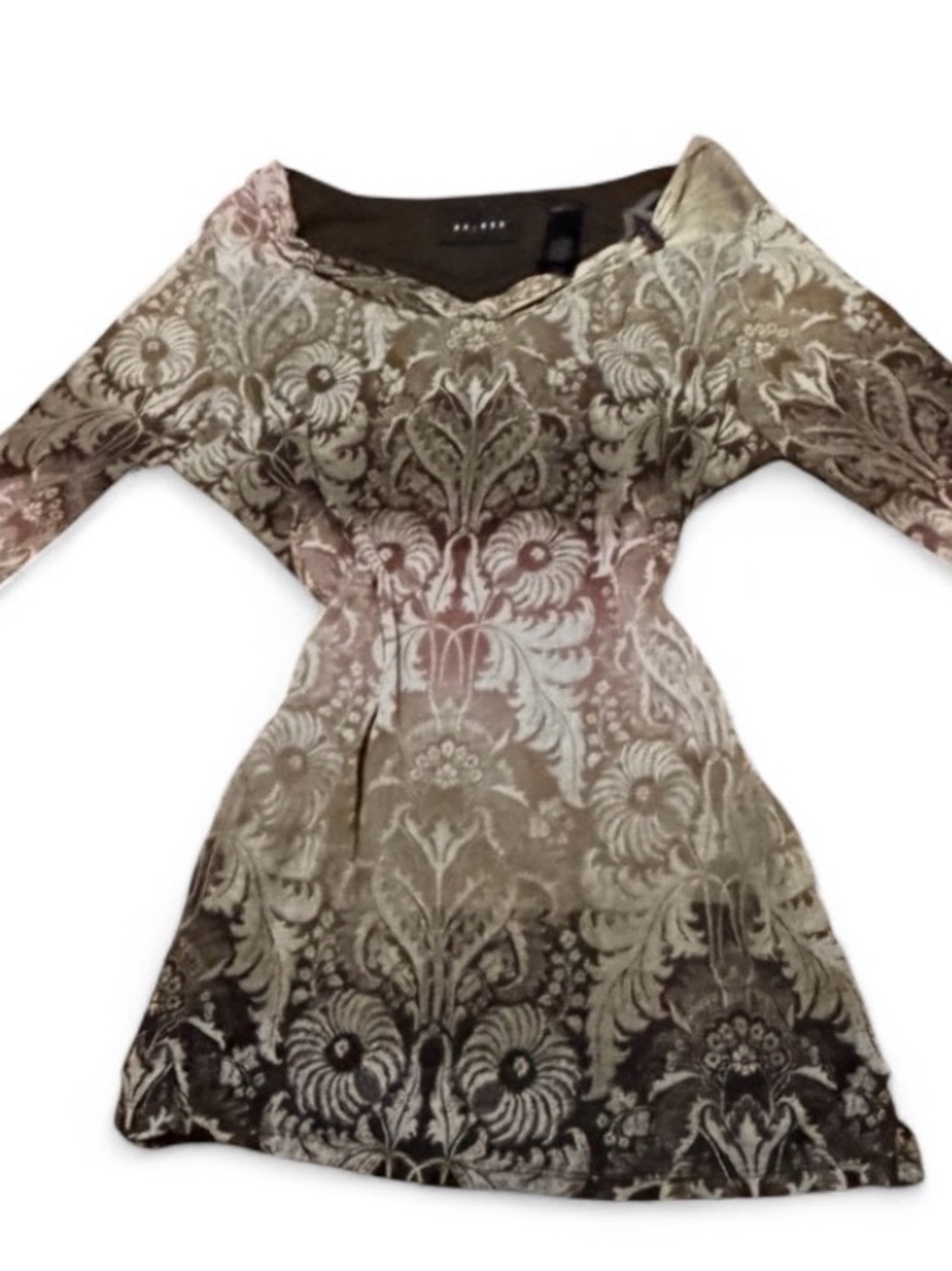 Vintage Y2K Axcess Damask Print Long Sleeve Earth Tone Top